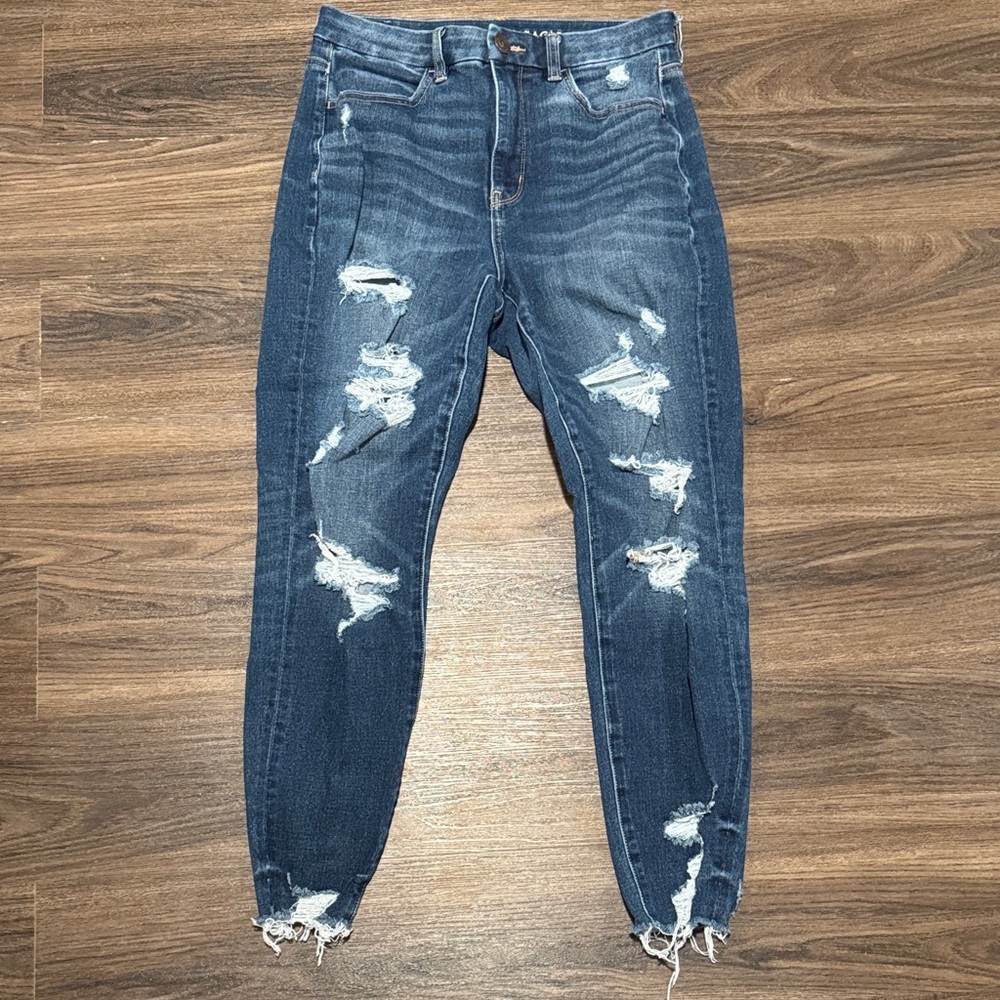 Women's Distressed Skinny Curvy High Hi Rise Curvy Jegging 6 Jeans in Dark Blue
